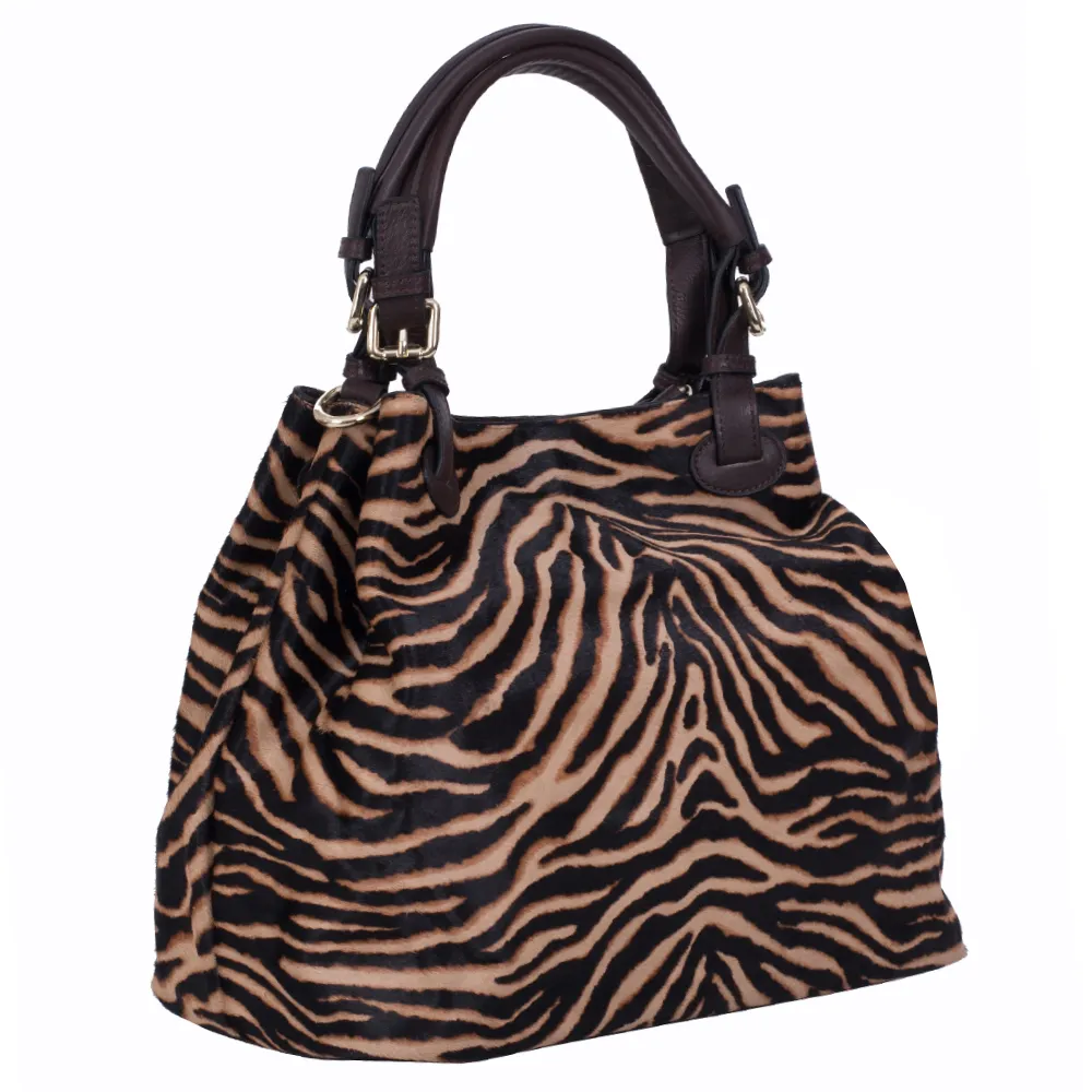 GEANTA ZEVO DAMA PRINT ZEBRA PIELE NATURALA SI BLANA NATURALA